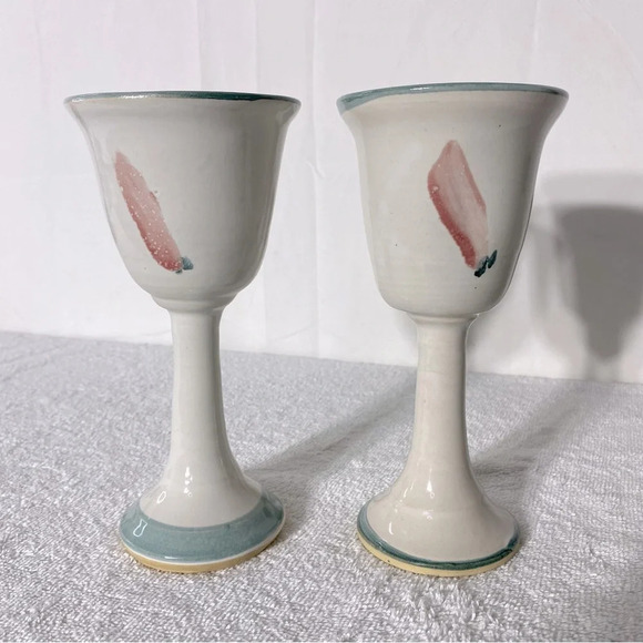 Vintage Ceramic Stoneware Pottery Goblets x2 - Picture 1 of 8
